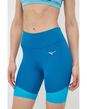 Mizuno szorty do biegania Impulse Core Mid kolor niebieski gładkie high waist