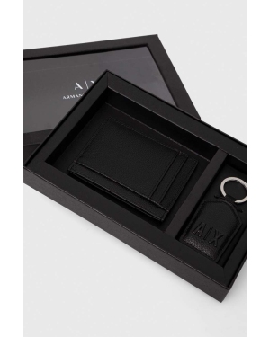 Armani Exchange etui na karty skórzane i brelok kolor czarny