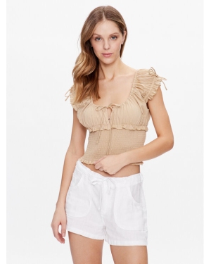 BDG Urban Outfitters Top BDG NOVA ROUCHED BLOUSE 76505569 Écru Slim Fit