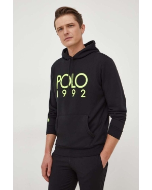 Polo Ralph Lauren bluza męska kolor czarny z kapturem z nadrukiem
