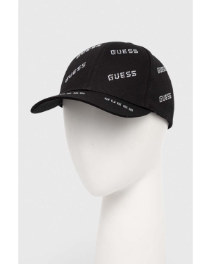 Guess czapka z daszkiem bawełniana kolor czarny z aplikacją