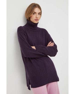 Trussardi sweter z domieszką wełny damski kolor fioletowy lekki z golfem