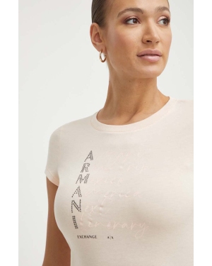 Armani Exchange t-shirt bawełniany damski kolor pomarańczowy