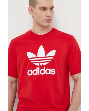adidas Originals t-shirt bawełniany Trefoil męski kolor czerwony z nadrukiem IR8009
