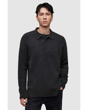 AllSaints sweter z wełną SHAPLEY LS POLO kolor czarny
