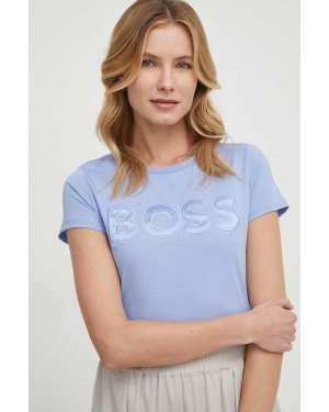 BOSS t-shirt bawełniany damski kolor niebieski
