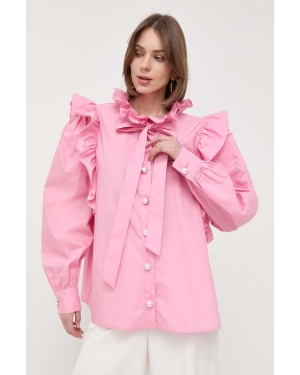 Custommade koszula bawełniana damska kolor różowy relaxed z kołnierzykiem klasycznym