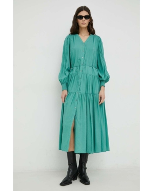 Bruuns Bazaar sukienka Rosebay Carline kolor zielony midi rozkloszowana