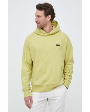 Calvin Klein bluza bawełniana męska kolor żółty z kapturem gładka