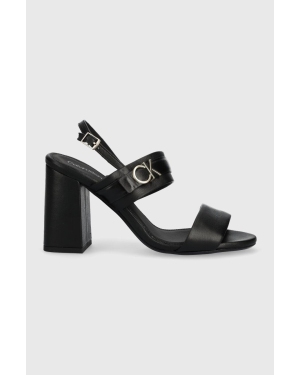Calvin Klein sandały skórzane BLOCK HL SANDAL 85HH W/HW kolor czarny HW0HW01486