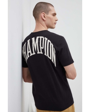 Champion t-shirt bawełniany kolor czarny z nadrukiem