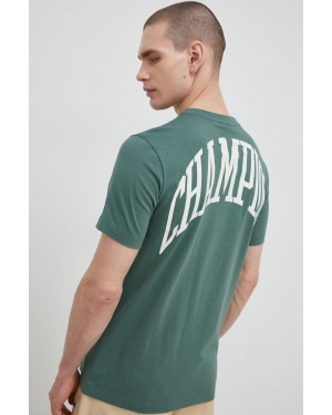 Champion t-shirt bawełniany kolor zielony z nadrukiem