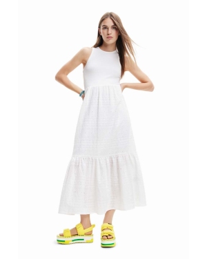 Desigual sukienka kolor biały midi prosta