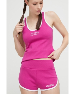 Guess szorty damskie kolor różowy z aplikacją high waist