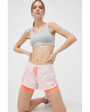 New Balance szorty do biegania Printed Impact Run kolor różowy wzorzyste medium waist