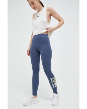 New Balance legginsy damskie kolor niebieski z nadrukiem