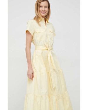 Polo Ralph Lauren sukienka bawełniana kolor żółty midi rozkloszowana