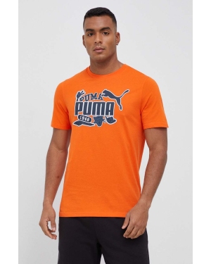 Puma t-shirt bawełniany kolor pomarańczowy z nadrukiem
