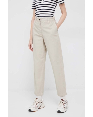 Tommy Hilfiger spodnie bawełniane kolor beżowy proste high waist
