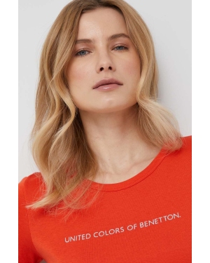 United Colors of Benetton t-shirt bawełniany kolor pomarańczowy