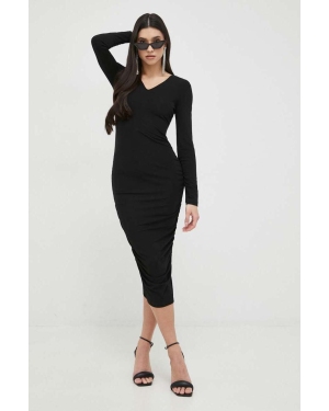Armani Exchange sukienka kolor czarny midi dopasowana