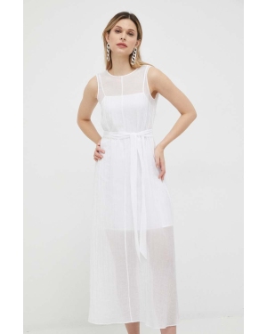 Armani Exchange sukienka kolor biały maxi rozkloszowana