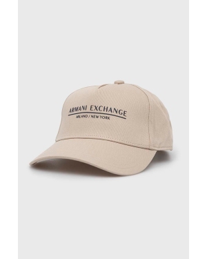 Armani Exchange czapka z daszkiem kolor beżowy z aplikacją