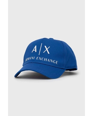 Armani Exchange czapka bawełniana kolor niebieski z aplikacją