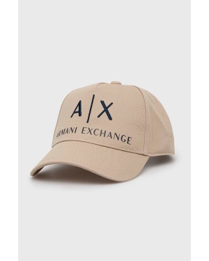 Armani Exchange czapka bawełniana kolor beżowy z aplikacją