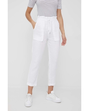 Lauren Ralph Lauren spodnie lniane 200862095001 damskie kolor biały szerokie high waist