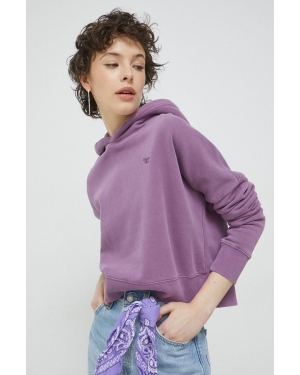 Superdry bluza damska kolor fioletowy z kapturem gładka