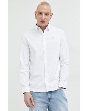 Tommy Jeans koszula bawełniana męska kolor biały regular z kołnierzykiem klasycznym