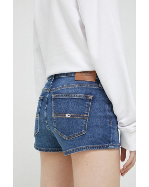 Tommy Jeans szorty jeansowe damskie kolor granatowy gładkie medium waist