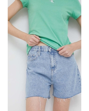 Calvin Klein Jeans szorty jeansowe damskie kolor niebieski gładkie high waist