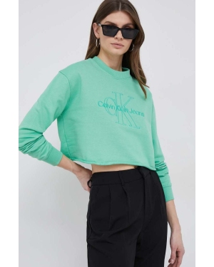 Calvin Klein Jeans bluza bawełniana damska kolor zielony z aplikacją