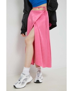 HUGO spódnica kolor różowy midi rozkloszowana