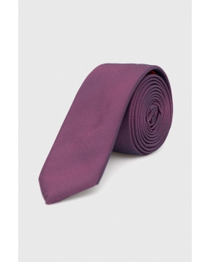 HUGO krawat z domieszką jedwabiu kolor fioletowy