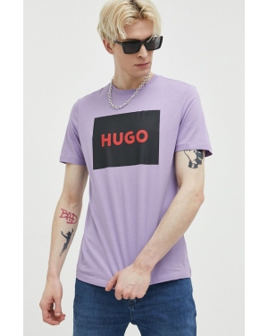 HUGO t-shirt bawełniany kolor fioletowy z nadrukiem