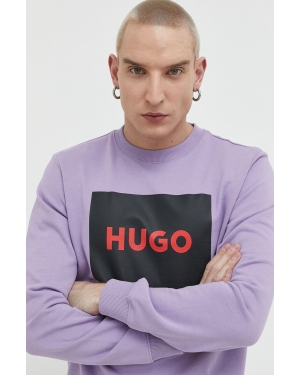 HUGO bluza bawełniana męska kolor fioletowy z nadrukiem
