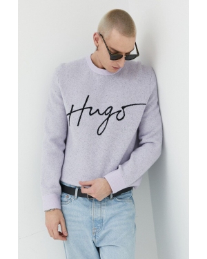 HUGO sweter wełniany męski kolor fioletowy ciepły