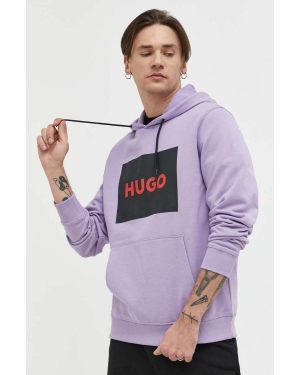 HUGO bluza bawełniana męska kolor fioletowy z kapturem