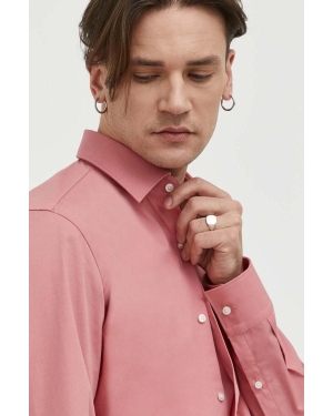 HUGO koszula męska kolor różowy slim z kołnierzykiem klasycznym