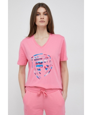 Blauer t-shirt bawełniany kolor różowy