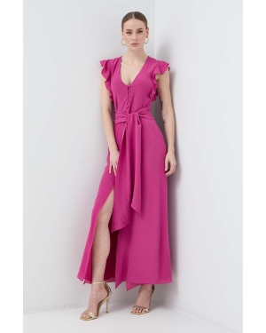 Patrizia Pepe sukienka jedwabna kolor różowy maxi rozkloszowana