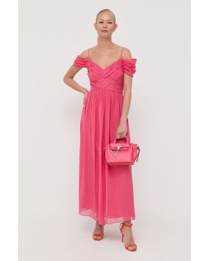 Luisa Spagnoli sukienka jedwabna kolor różowy maxi rozkloszowana