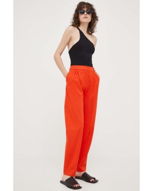 Samsoe Samsoe spodnie damskie kolor pomarańczowy proste high waist