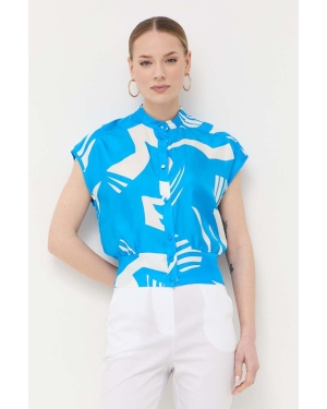 Beatrice B koszula jedwabna kolor niebieski regular ze stójką