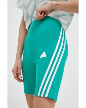 adidas szorty damskie kolor zielony z aplikacją high waist