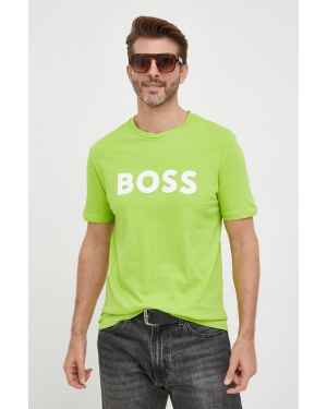 BOSS t-shirt bawełniany BOSS CASUAL kolor zielony z nadrukiem