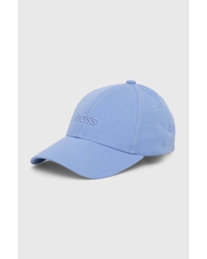 BOSS czapka z daszkiem bawełniana kolor niebieski gładka